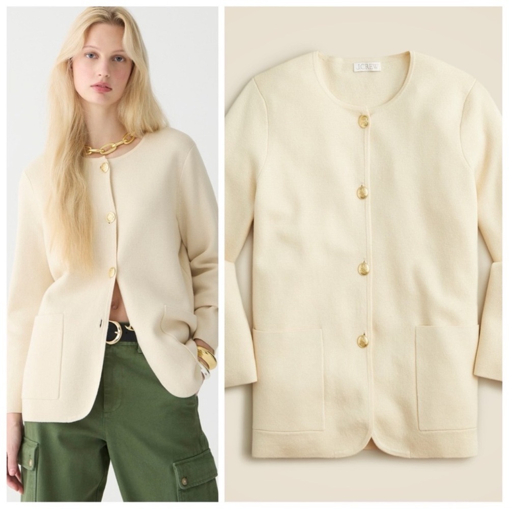 J.Crew Giselle Cream Knit Sweater Jacket Sz Medium NWT